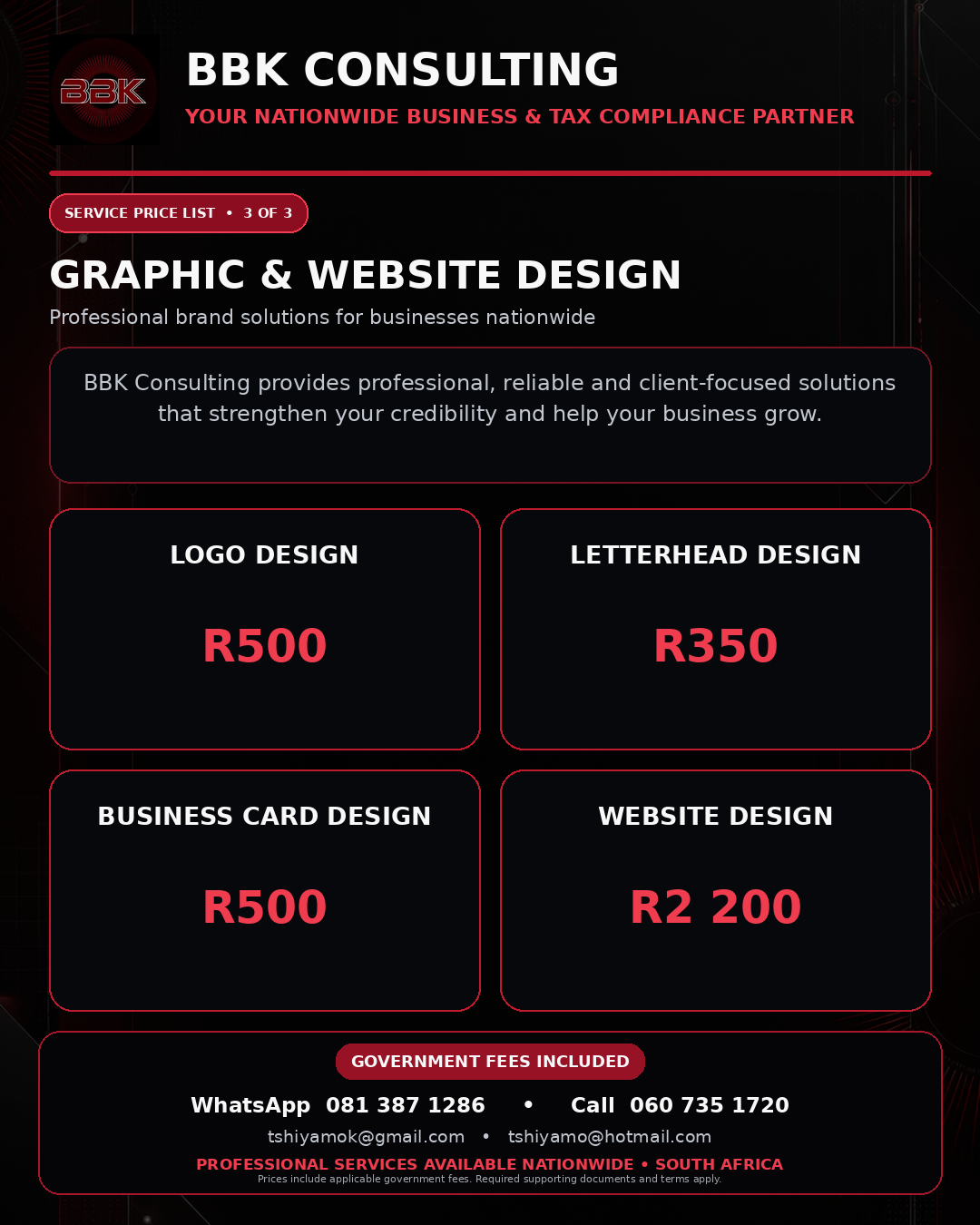 BBK Consulting service price guide 3 of 3